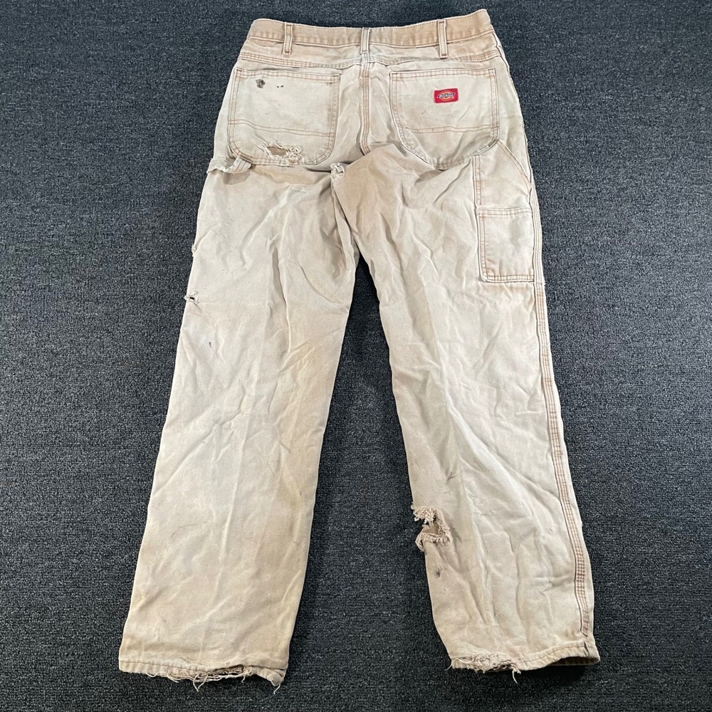 Dickies Carpenter Pants Mens 33x30 Tan Faded Thrashed Duck Canvas W216DF5
